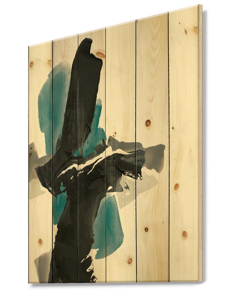 DesignQ Geometric Black And Teal IV - Modern & Contemporary Print On Natural Pine Wood