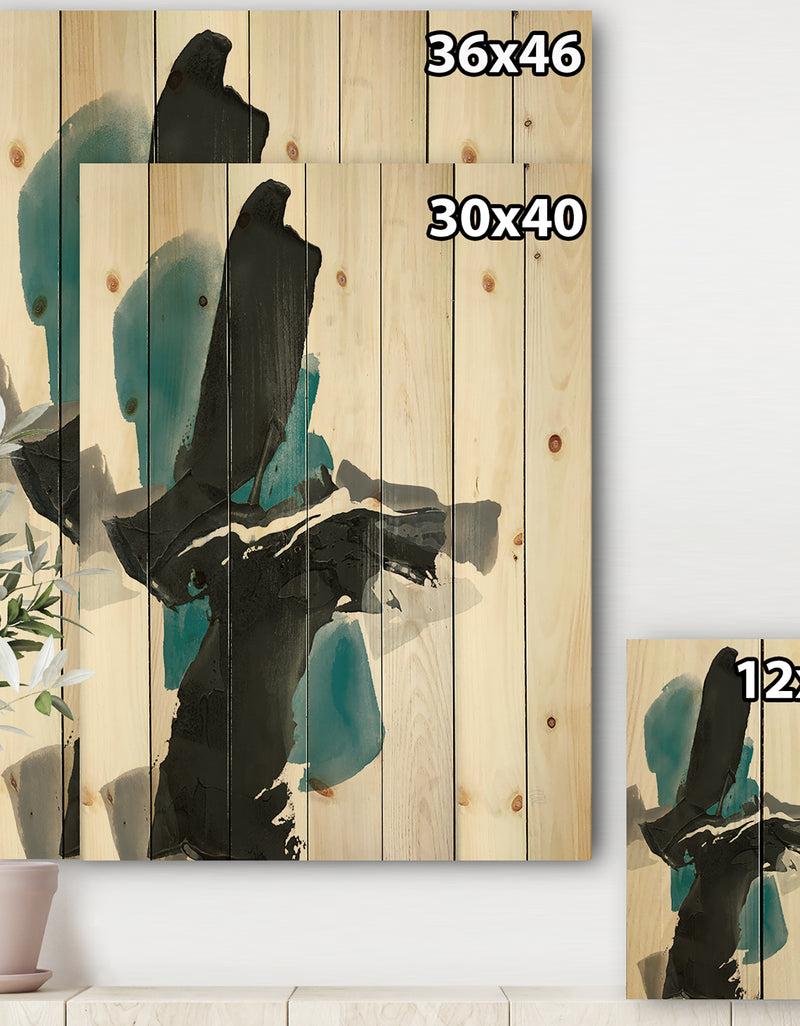 DesignQ Geometric Black And Teal IV - Modern & Contemporary Print On Natural Pine Wood