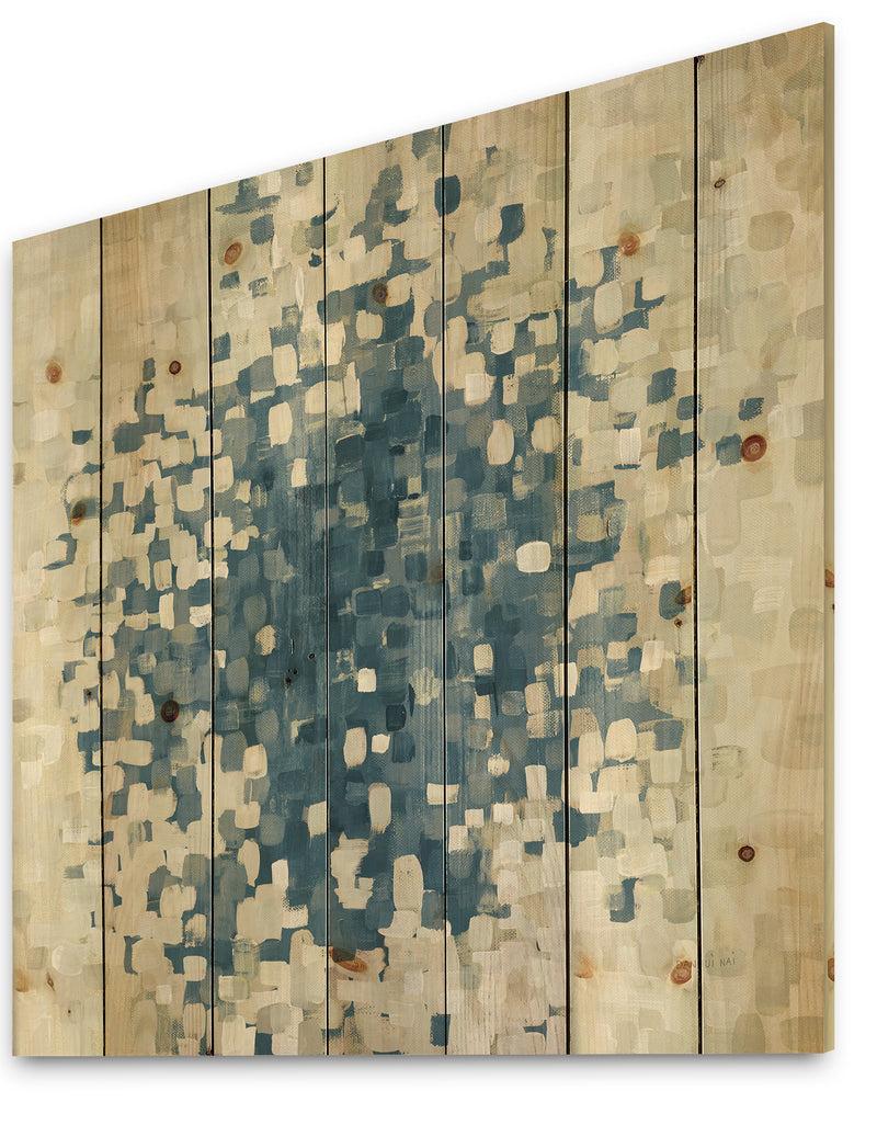 DesignQ Geometric Blue Spots - Modern & Contemporary Print On Natural Pine Wood