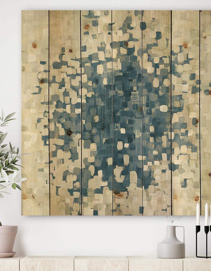 DesignQ Geometric Blue Spots - Modern & Contemporary Print on Natural Pine Wood