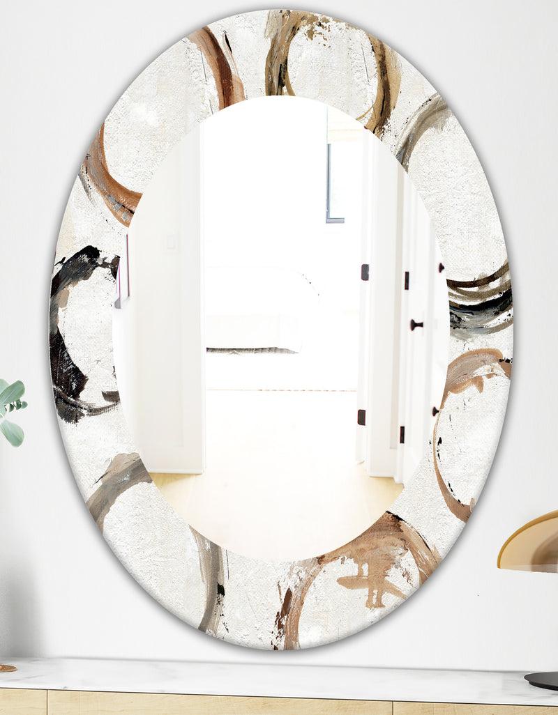 DesignQ Geometric Circle Natural Balance I - Mid-Century Mirror - Oval Or Round Wall Mirror