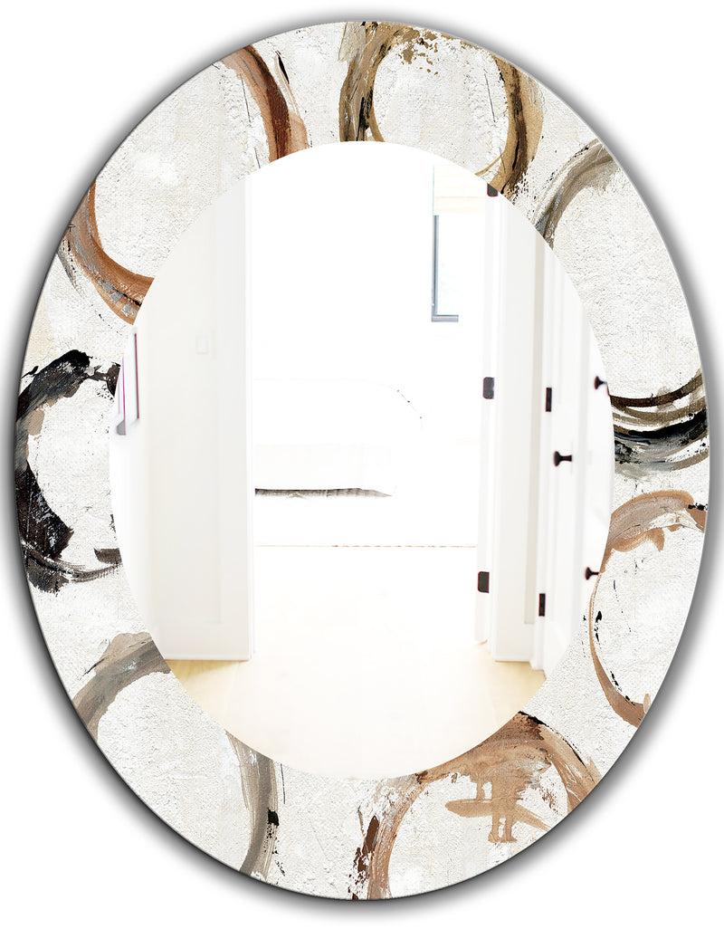 DesignQ Geometric Circle Natural Balance I - Mid-Century Mirror - Oval Or Round Wall Mirror