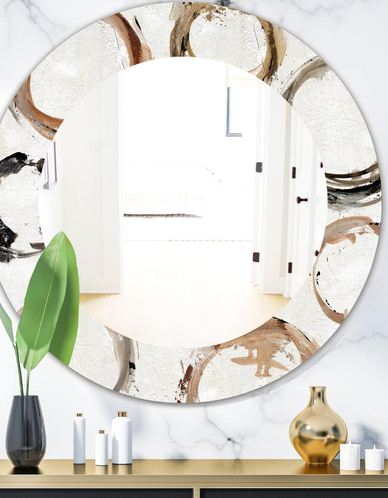 DesignQ Geometric Circle Natural Balance I - Mid-Century Mirror - Oval or Round Wall Mirror