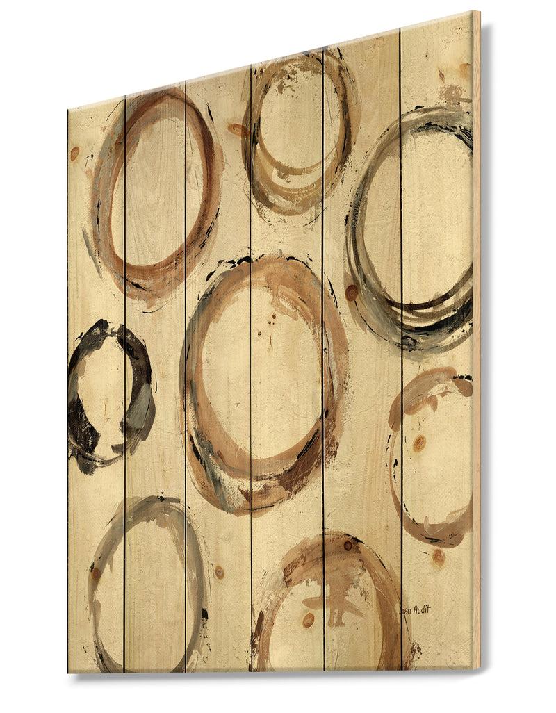 DesignQ Geometric Circle Natural Balance I - Mid-Century Modern Transitional Print On Natural Pine Wood