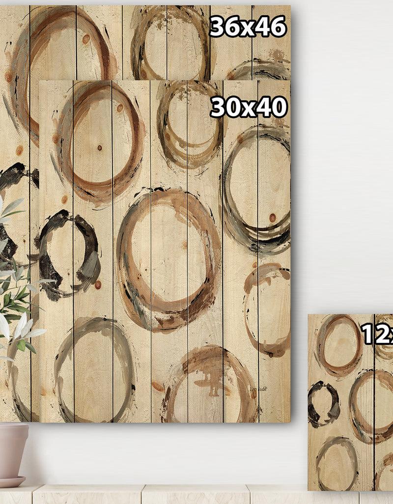 DesignQ Geometric Circle Natural Balance I - Mid-Century Modern Transitional Print On Natural Pine Wood