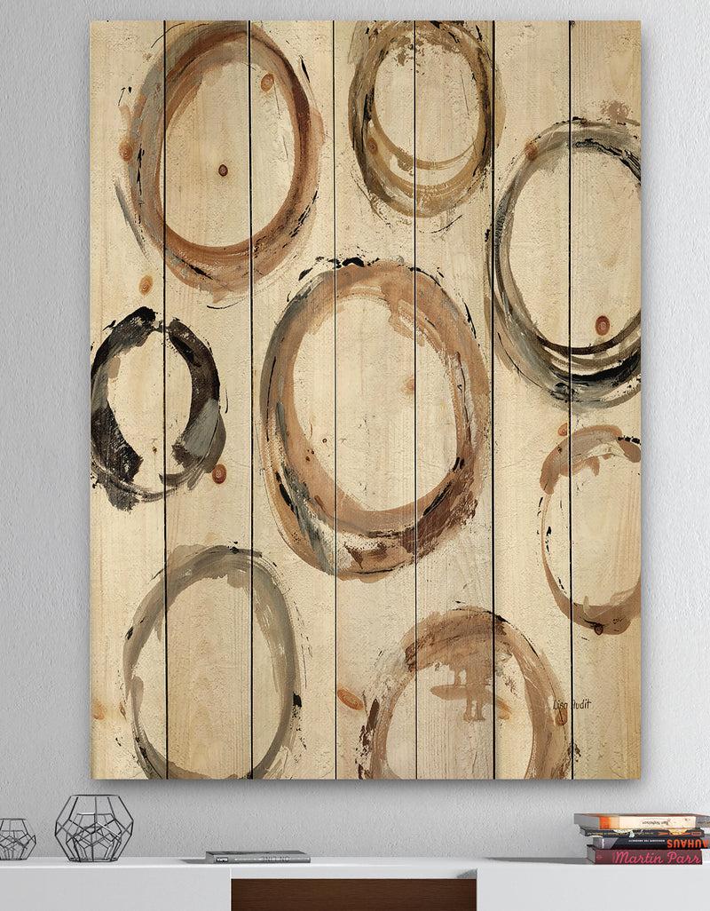 DesignQ Geometric Circle Natural Balance I - Mid-Century Modern Transitional Print on Natural Pine Wood