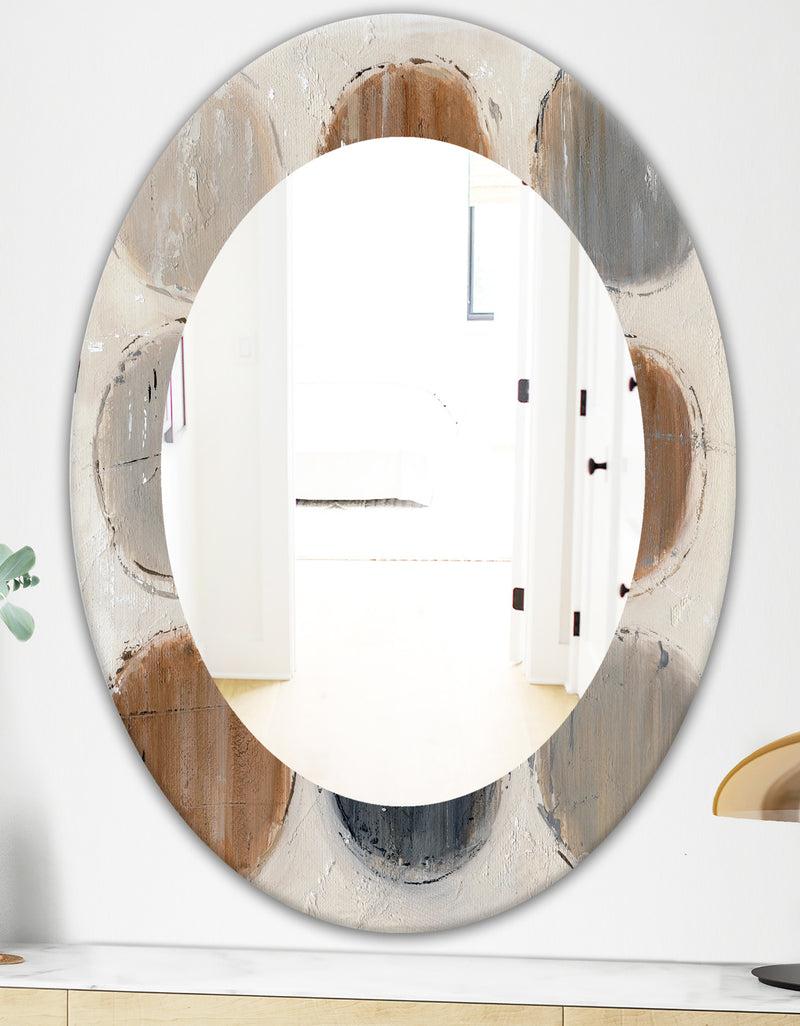 DesignQ Geometric Circle Natural Balance II - Mid-Century Mirror - Oval Or Round Wall Mirror