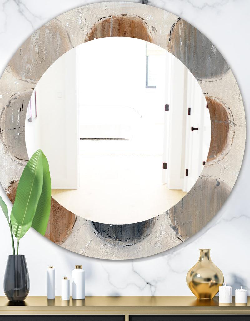 DesignQ Geometric Circle Natural Balance II - Mid-Century Mirror - Oval or Round Wall Mirror