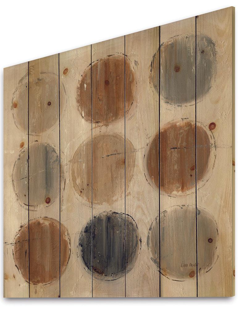 DesignQ Geometric Circle Natural Balance II - Mid-Century Modern Transitional Print On Natural Pine Wood