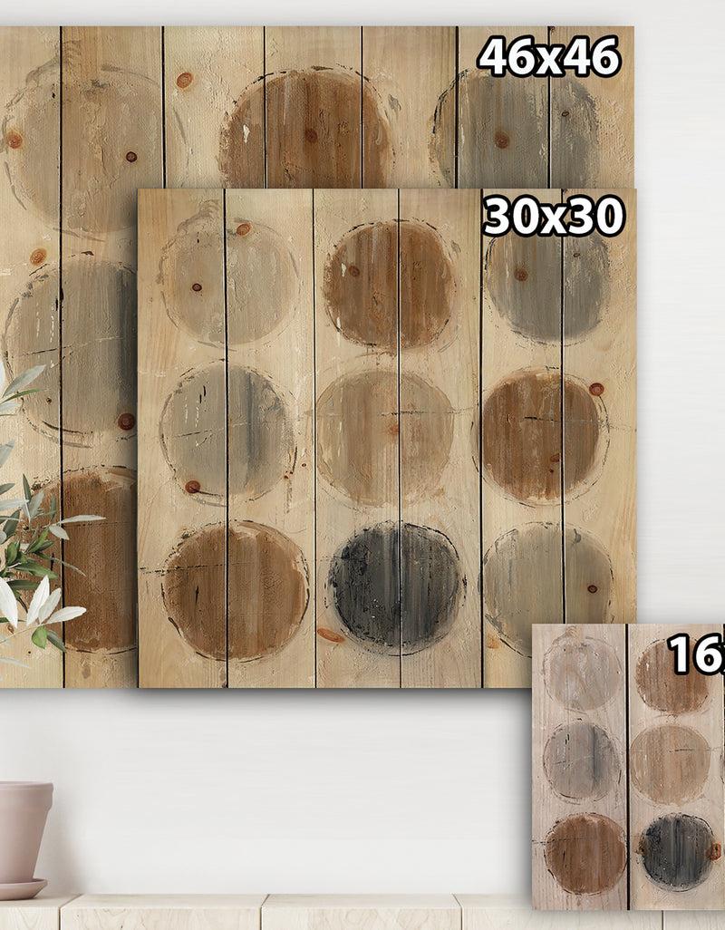 DesignQ Geometric Circle Natural Balance II - Mid-Century Modern Transitional Print On Natural Pine Wood