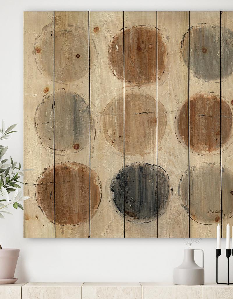 DesignQ Geometric Circle Natural Balance II - Mid-Century Modern Transitional Print on Natural Pine Wood
