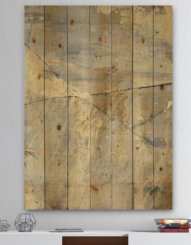 DesignQ Geometric Cream Block I - Modern Glam Print on Natural Pine Wood