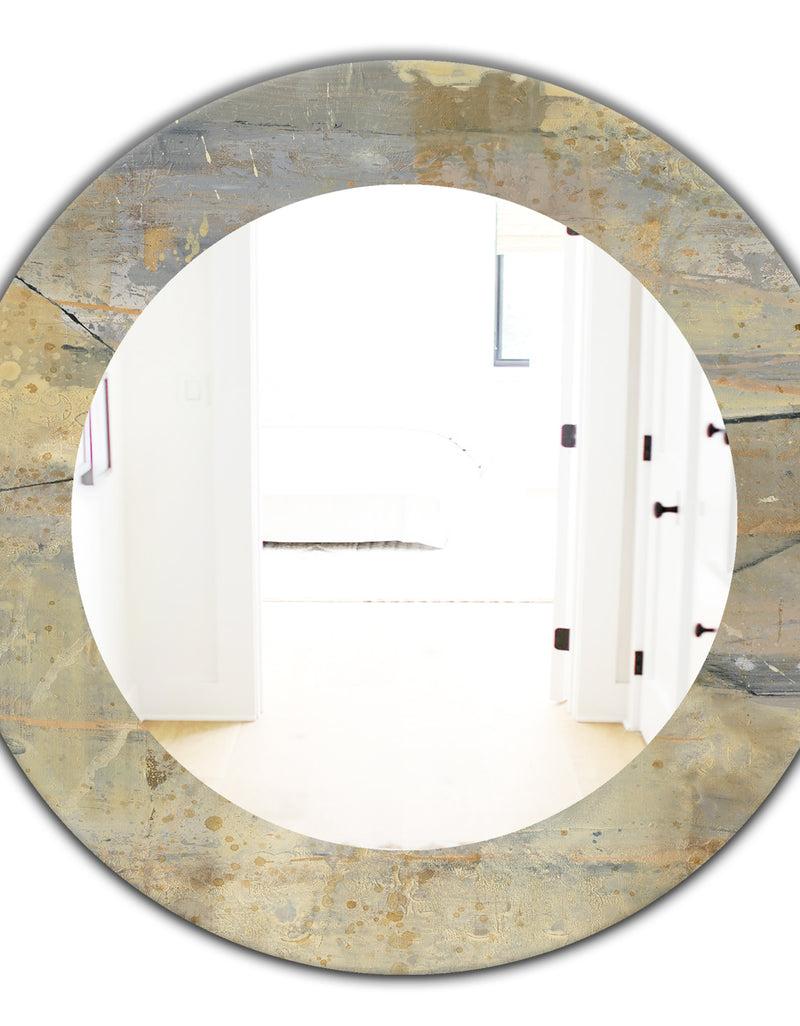 DesignQ Geometric Cream Block I - Modern Mirror - Frameless Oval Or Round Wall Mirror