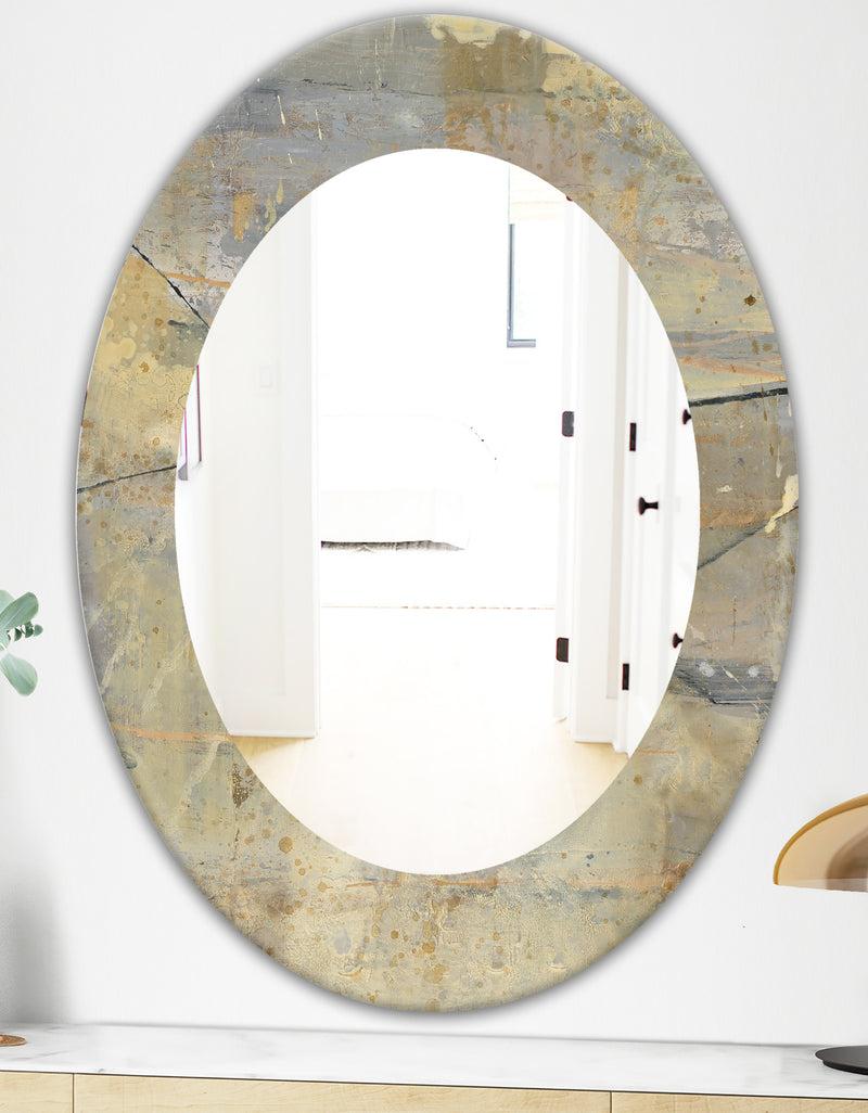 DesignQ Geometric Cream Block I - Modern Mirror - Frameless Oval Or Round Wall Mirror