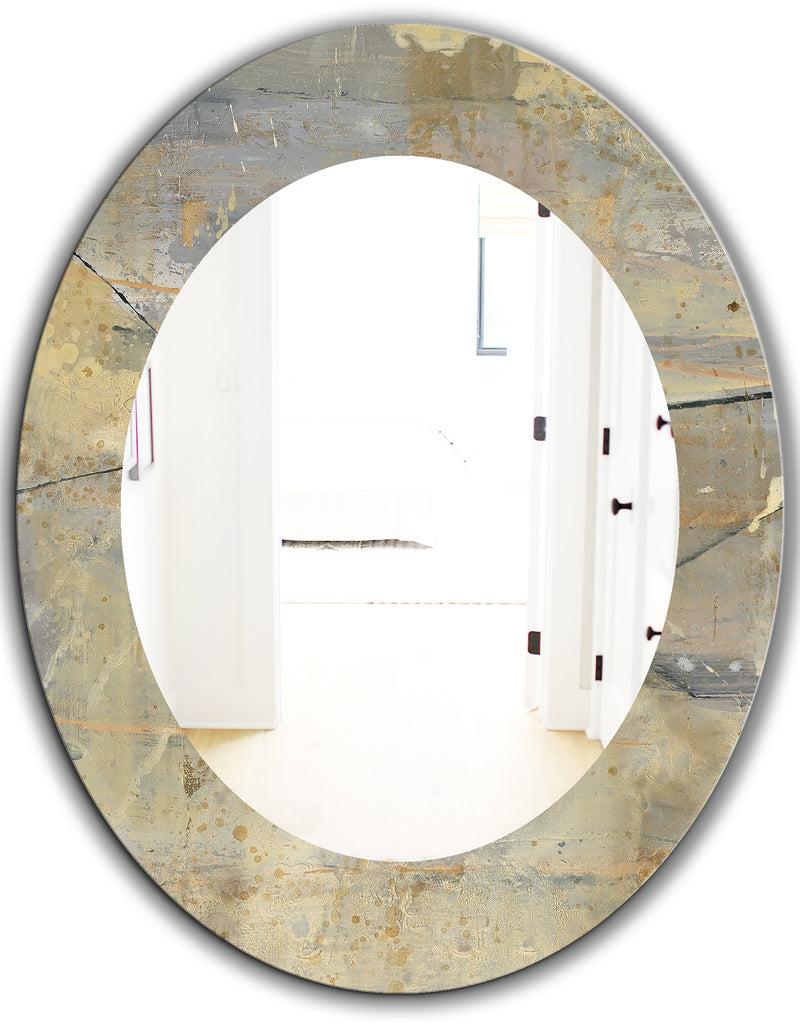 DesignQ Geometric Cream Block I - Modern Mirror - Frameless Oval Or Round Wall Mirror