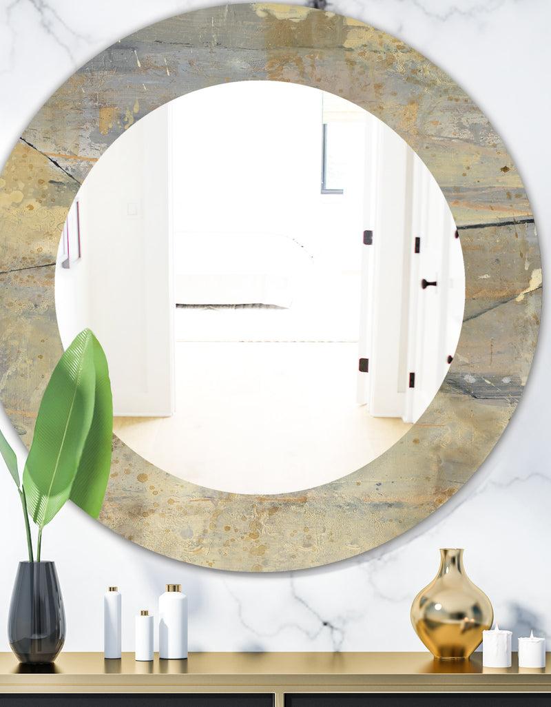 DesignQ Geometric Cream Block I - Modern Mirror - Frameless Oval or Round Wall Mirror