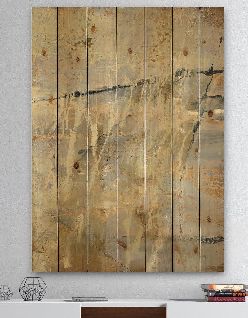 DesignQ Geometric Cream Block II - Modern Glam Print on Natural Pine Wood