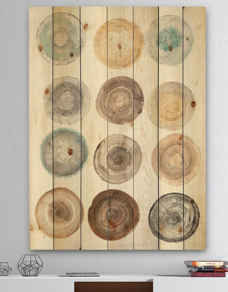 DesignQ Geometric Cream Circles - Modern & Contemporary Print on Natural Pine Wood