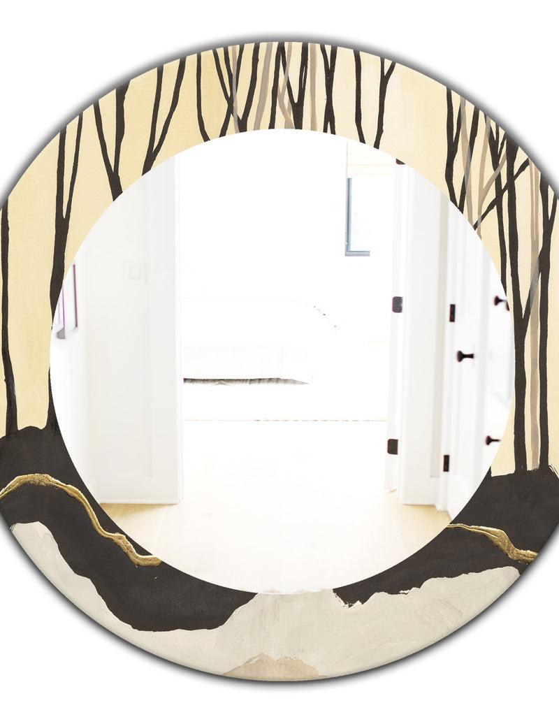 DesignQ Geometric Forest - Farmhouse Mirror - Frameless Oval Or Round Wall Mirror