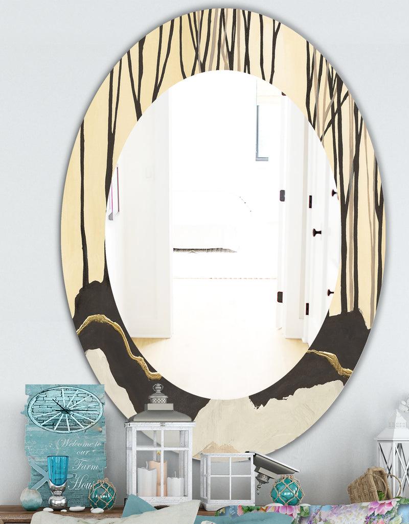 DesignQ Geometric Forest - Farmhouse Mirror - Frameless Oval Or Round Wall Mirror