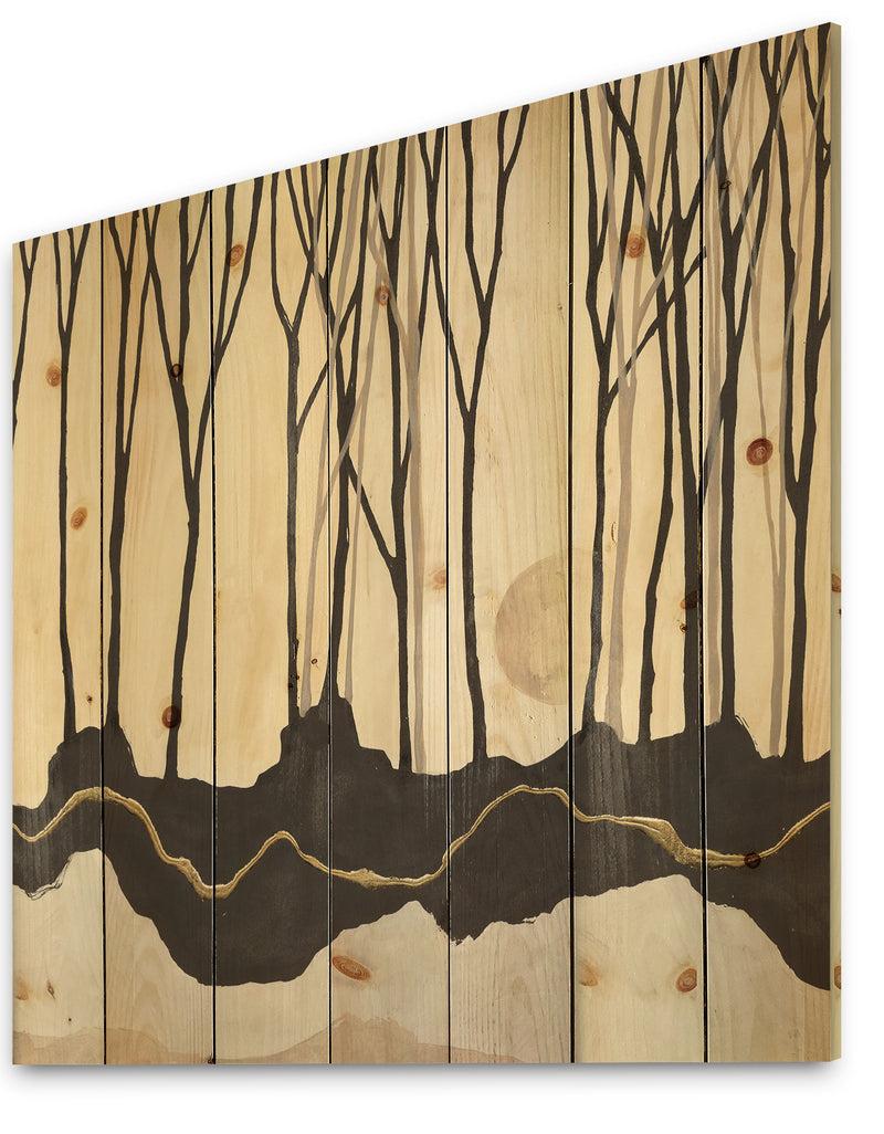 DesignQ Geometric Forest - Farmhouse Print On Natural Pine Wood