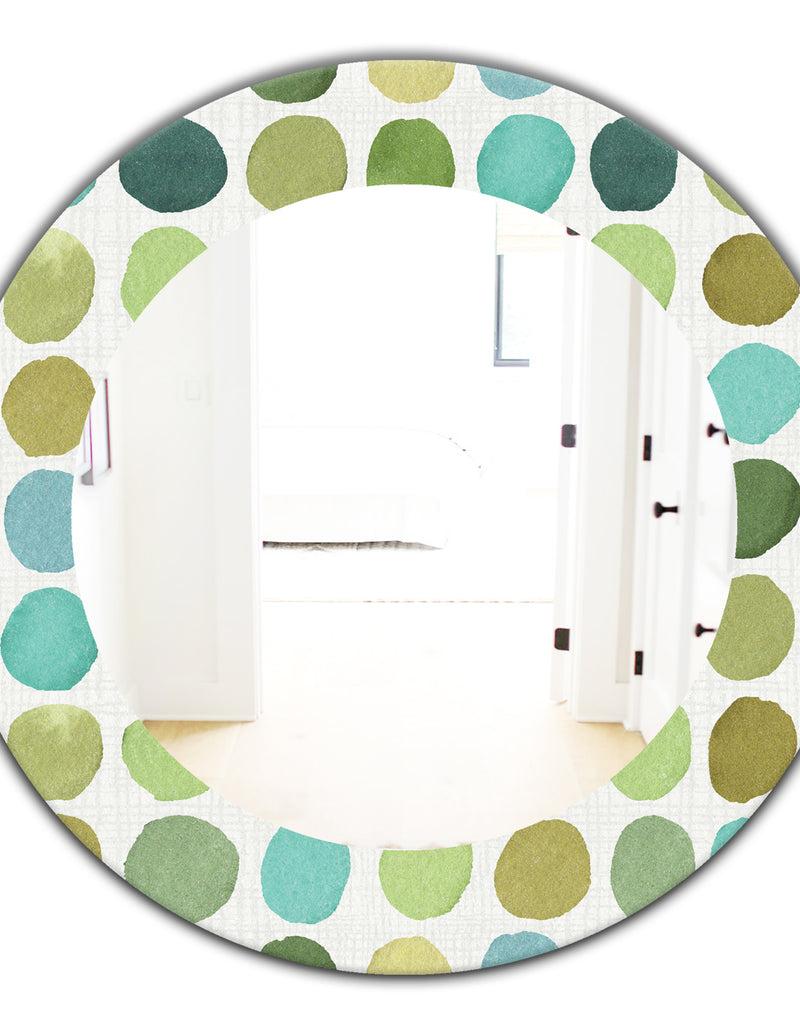 DesignQ Geometric Green Circle I - Mid-Century Mirror - Oval Or Round Wall Mirror