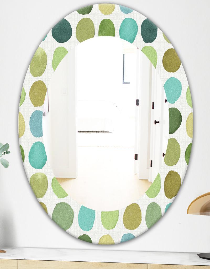 DesignQ Geometric Green Circle I - Mid-Century Mirror - Oval Or Round Wall Mirror