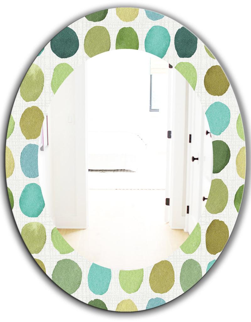 DesignQ Geometric Green Circle I - Mid-Century Mirror - Oval Or Round Wall Mirror