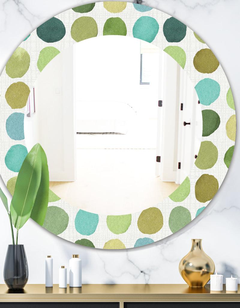 DesignQ Geometric Green Circle I - Mid-Century Mirror - Oval or Round Wall Mirror