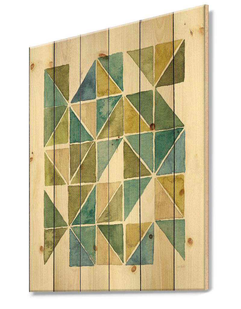 DesignQ Geometric Green Triangle I - Modern & Transitional Print On Natural Pine Wood