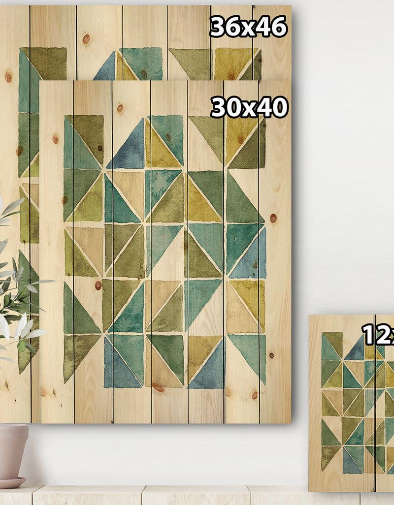 DesignQ Geometric Green Triangle I - Modern & Transitional Print On Natural Pine Wood