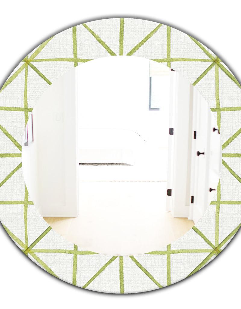 DesignQ Geometric Green Triangle II - Mid-Century Mirror - Oval Or Round Wall Mirror