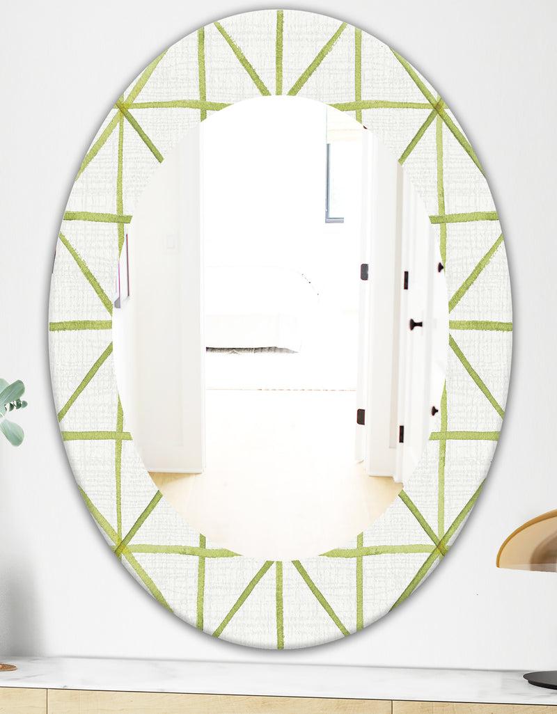 DesignQ Geometric Green Triangle II - Mid-Century Mirror - Oval Or Round Wall Mirror