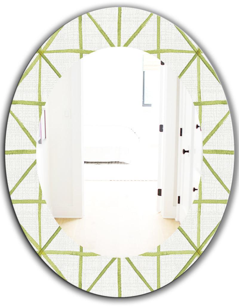 DesignQ Geometric Green Triangle II - Mid-Century Mirror - Oval Or Round Wall Mirror