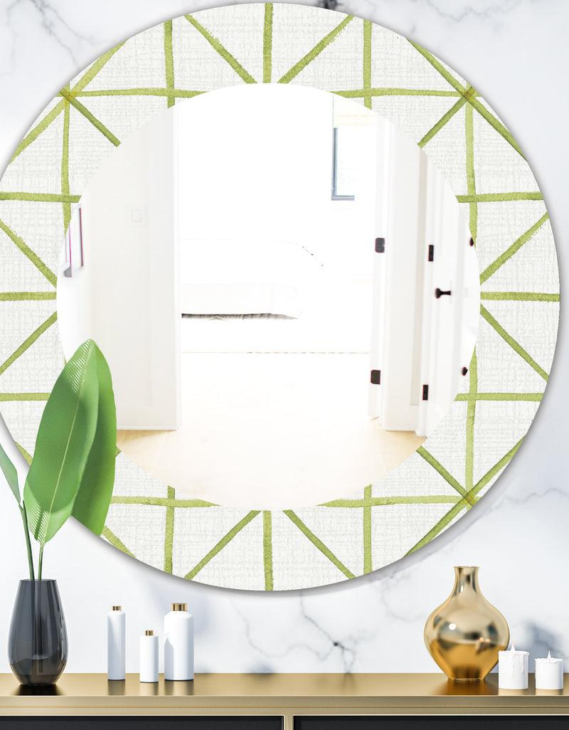 DesignQ Geometric Green Triangle II - Mid-Century Mirror - Oval or Round Wall Mirror