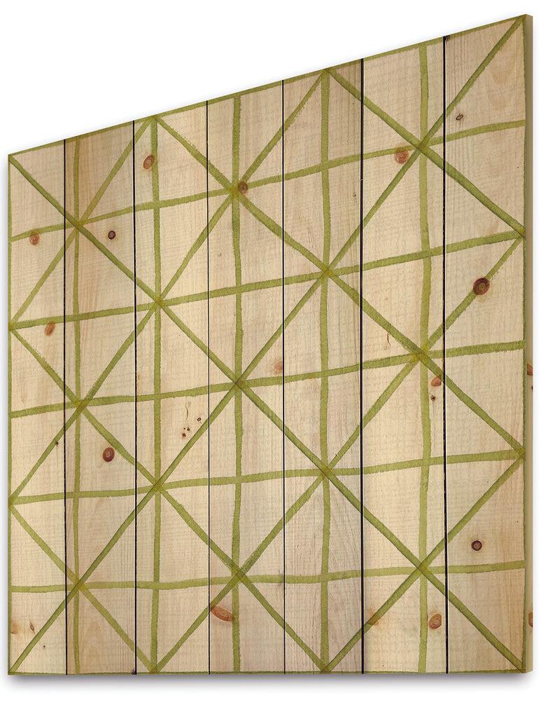 DesignQ Geometric Green Triangle II - Mid-Century Modern Transitional Print On Natural Pine Wood