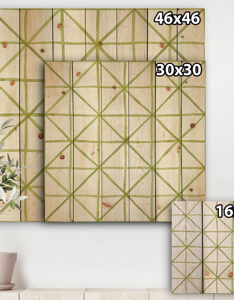 DesignQ Geometric Green Triangle II - Mid-Century Modern Transitional Print On Natural Pine Wood
