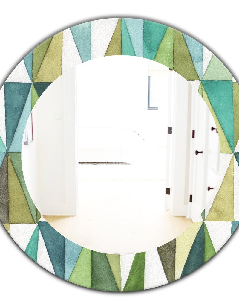 DesignQ Geometric Green Triangle III - Mid-Century Mirror - Oval Or Round Wall Mirror