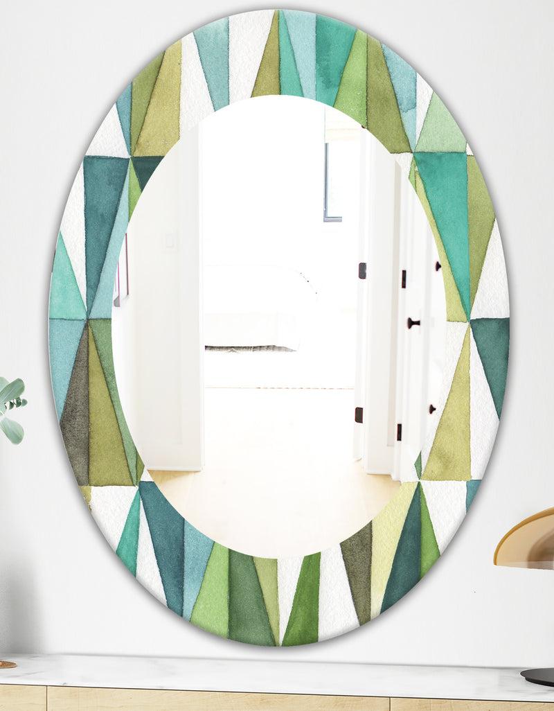 DesignQ Geometric Green Triangle III - Mid-Century Mirror - Oval Or Round Wall Mirror