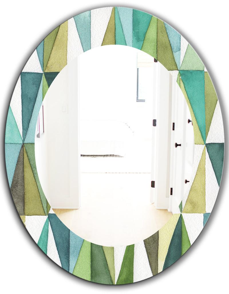 DesignQ Geometric Green Triangle III - Mid-Century Mirror - Oval Or Round Wall Mirror
