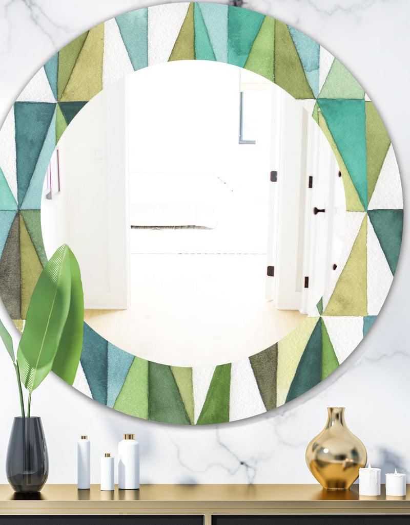 DesignQ Geometric Green Triangle III - Mid-Century Mirror - Oval or Round Wall Mirror