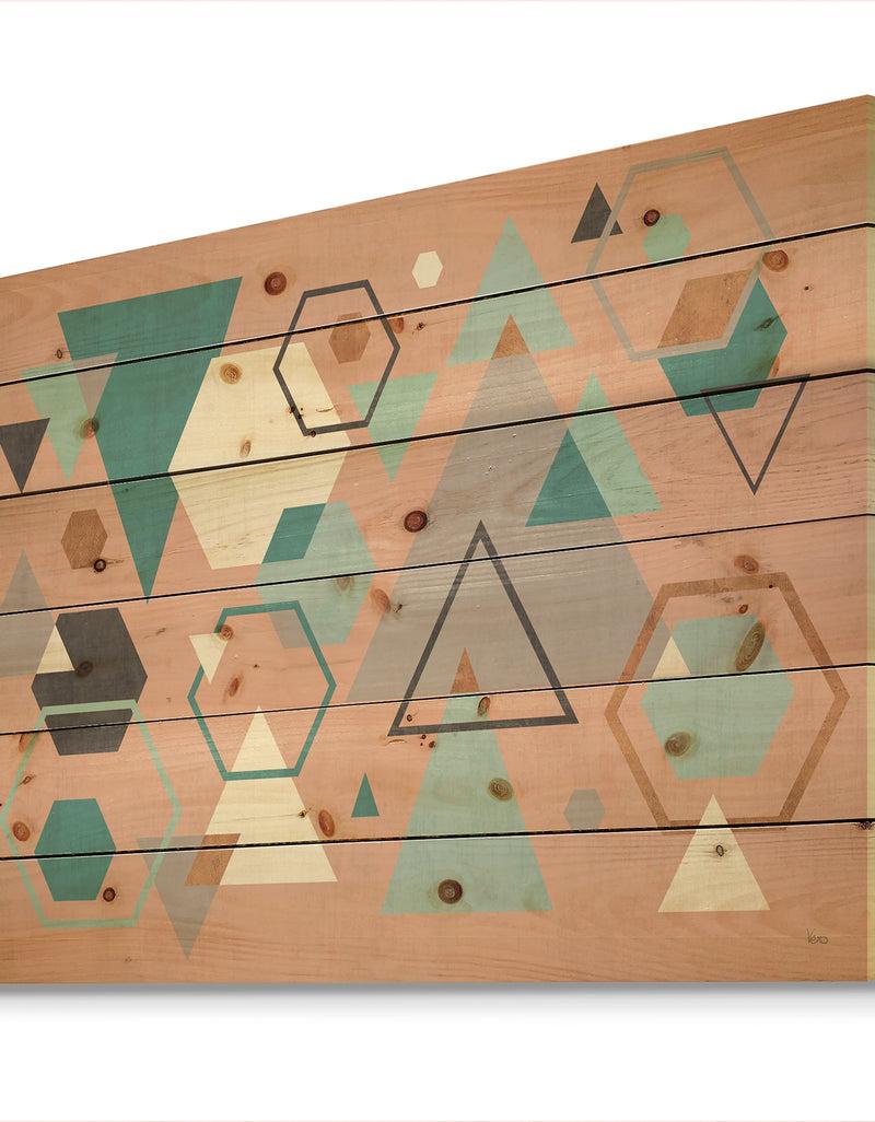 DesignQ Geometric Hexagons Pattern I - Transitional Print On Natural Pine Wood