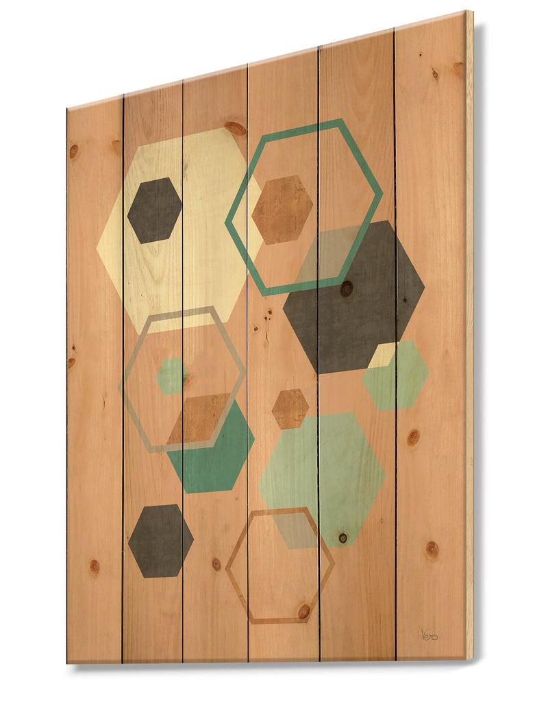 DesignQ Geometric Hexagons Pattern II - Transitional Print On Natural Pine Wood