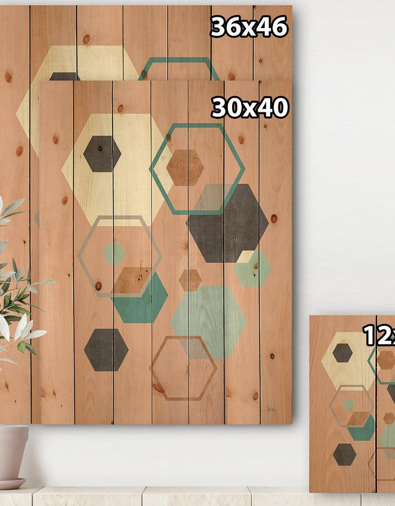 DesignQ Geometric Hexagons Pattern II - Transitional Print On Natural Pine Wood