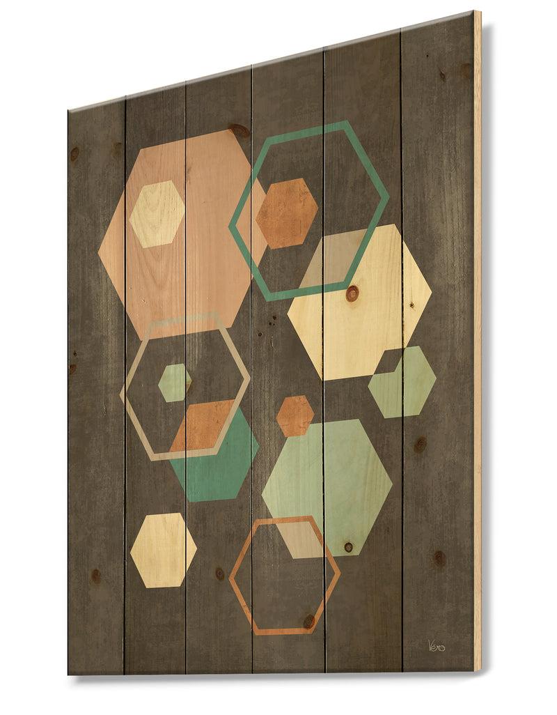 DesignQ Geometric Hexagons Pattern IV - Transitional Print On Natural Pine Wood