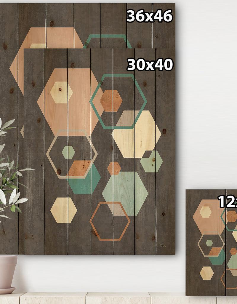 DesignQ Geometric Hexagons Pattern IV - Transitional Print On Natural Pine Wood