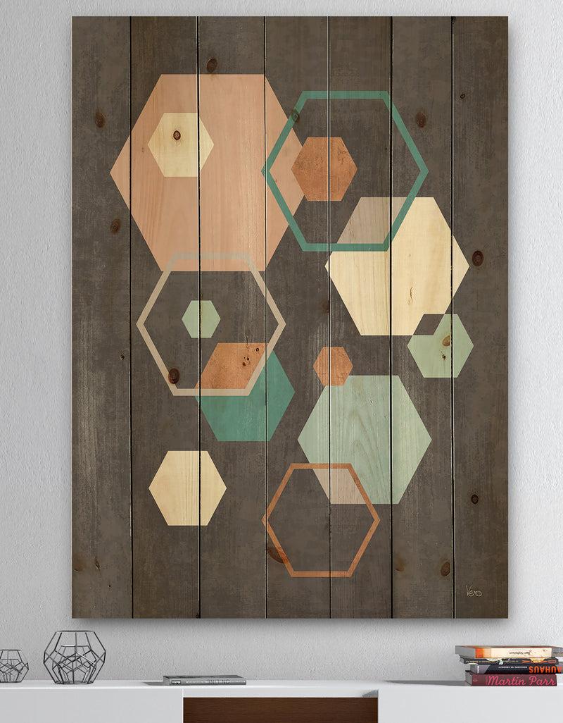 DesignQ Geometric hexagons Pattern IV - Transitional Print on Natural Pine Wood
