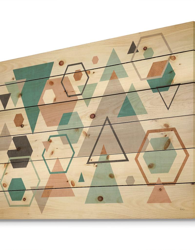 DesignQ Geometric Hexagons Pattern VI - Transitional Print On Natural Pine Wood