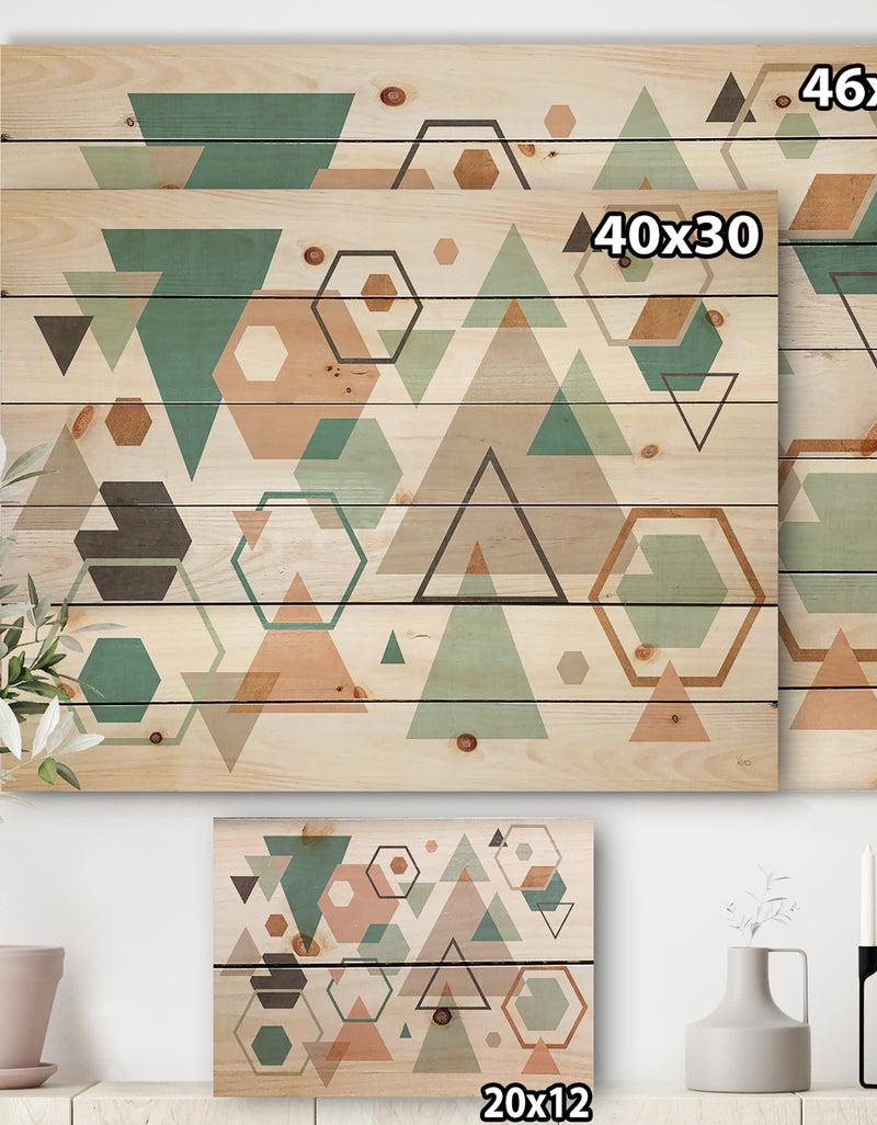 DesignQ Geometric Hexagons Pattern VI - Transitional Print On Natural Pine Wood