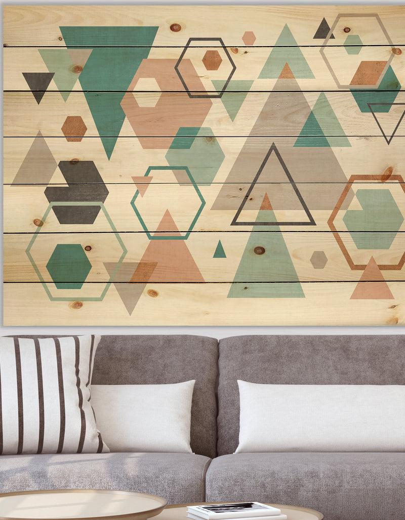 DesignQ Geometric hexagons Pattern VI - Transitional Print on Natural Pine Wood